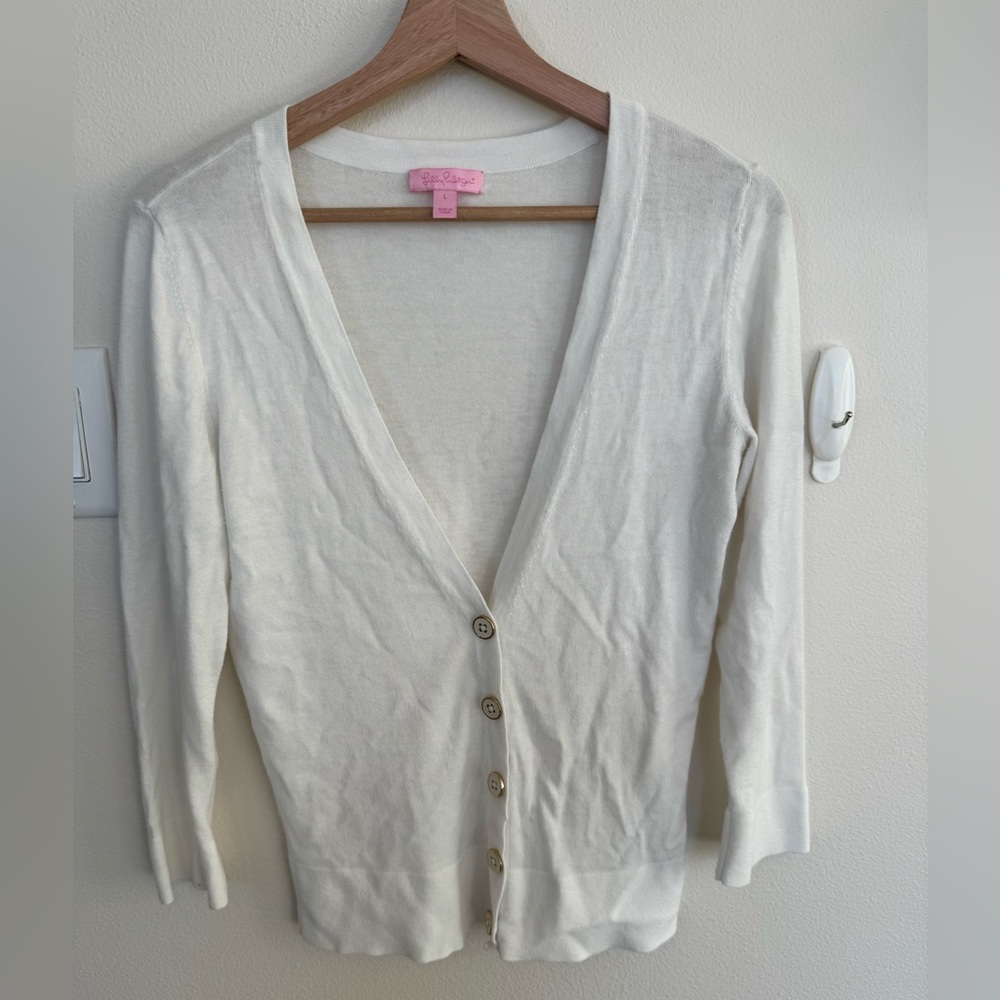 Lilly Pulitzer White Cardigan. Size Large
